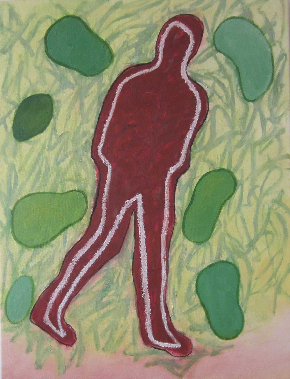 man in groene vormen, olieverf