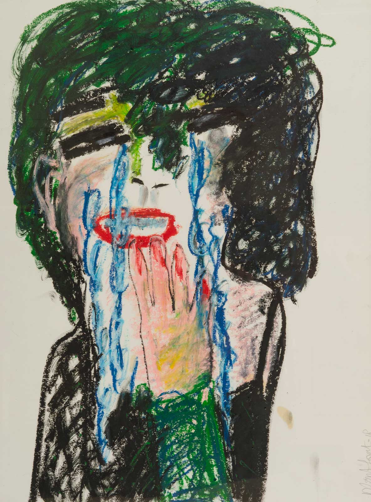 huilende vrouw, oilstick op papier