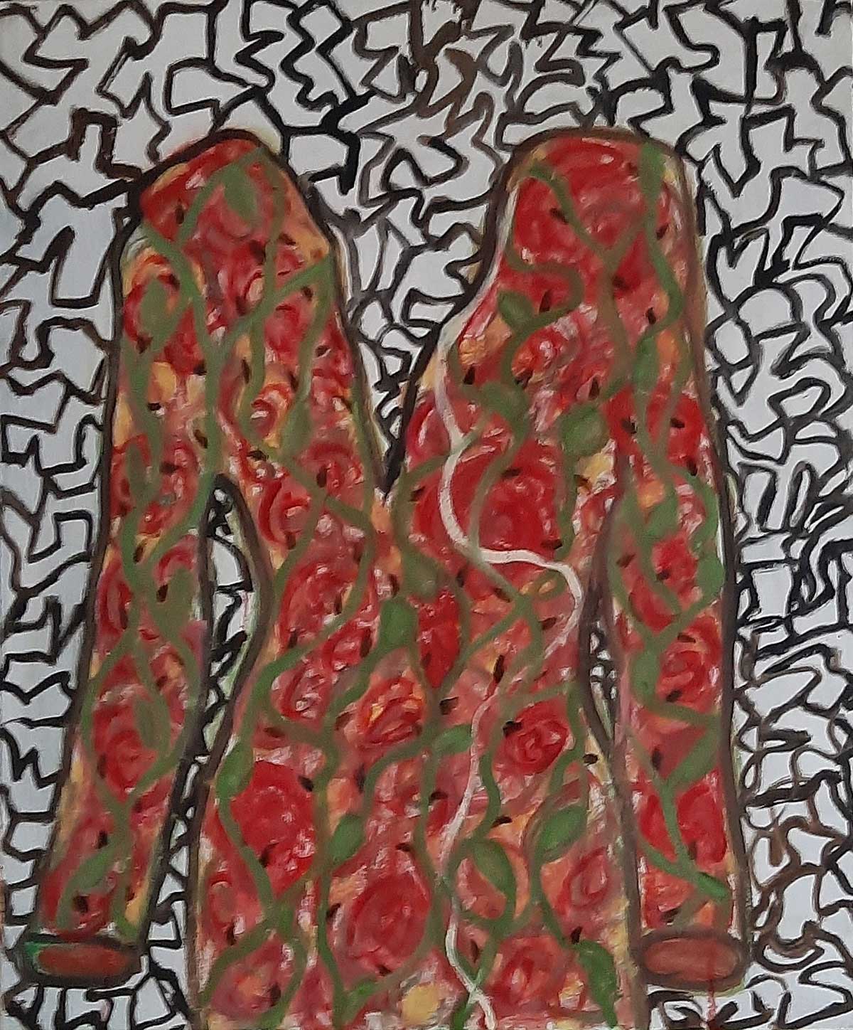 jurk rozen, olieverf