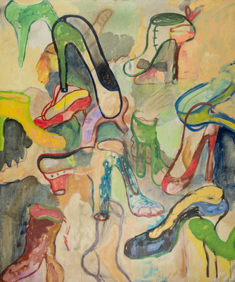 Olieverf schilderij, schoencompositie van Nella Montfoort