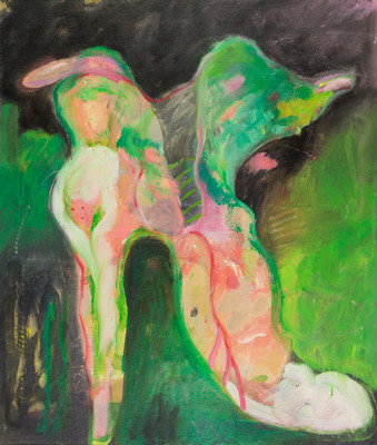 Olieverf schilderij, groene laars van Nella Montfoort