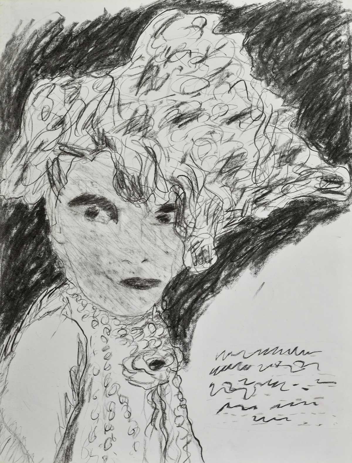 kop met tekst,  houtskool