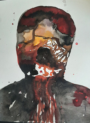 Tekening van Nella Montfoort, kleurhoofd, inkt