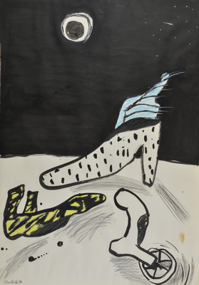 Tekening van Nella Montfoort, schoenen in nacht