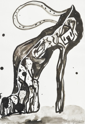 Tekening van Nella Montfoort, pum zijkant, inkt