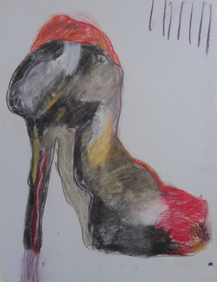 Tekening van Nella Montfoort, pump streepjes, pastel